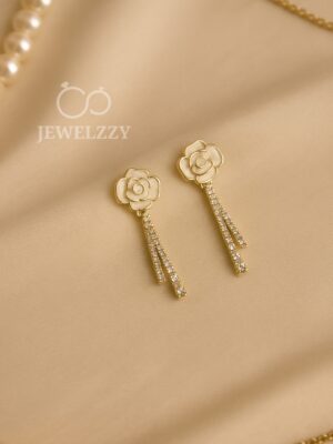 Elysian White Rose Diamond Drop Earring